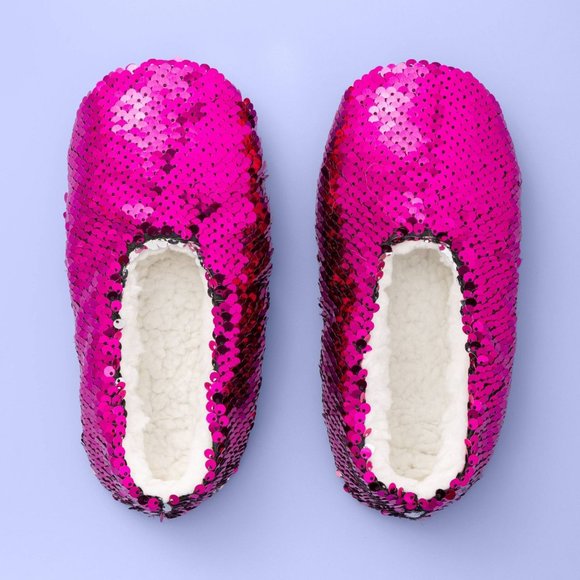 More Than Magic Other - Girls' Flip Sequin Sparkle Slipper Slippers - Hot Pink/Black New